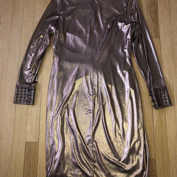 Calvin Klein Long Sleeve Metallic Cocktail Dress - Picture 4 of 4